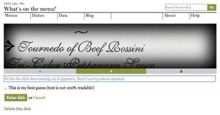 Screenshot of the transcription interface from What's on the menu?